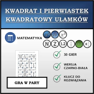 Gra w pary: Kwadrat i pierwiastek kwadratowy ułamków