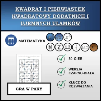 Gra w pary: Kwadrat i pierwiastek kwadratowy dodatnich i ujemnych ułamków
