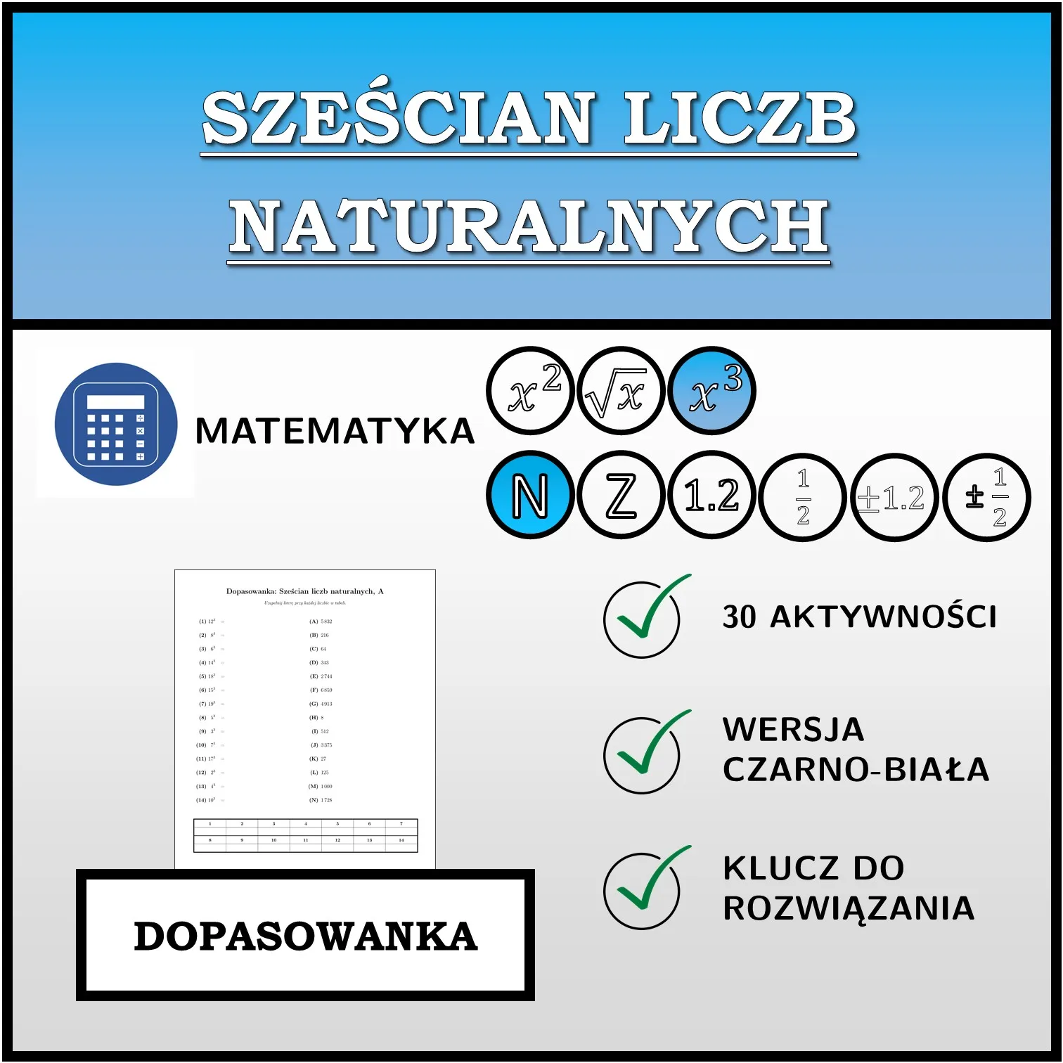 Dopasowanka: Sześcian liczb naturalnych