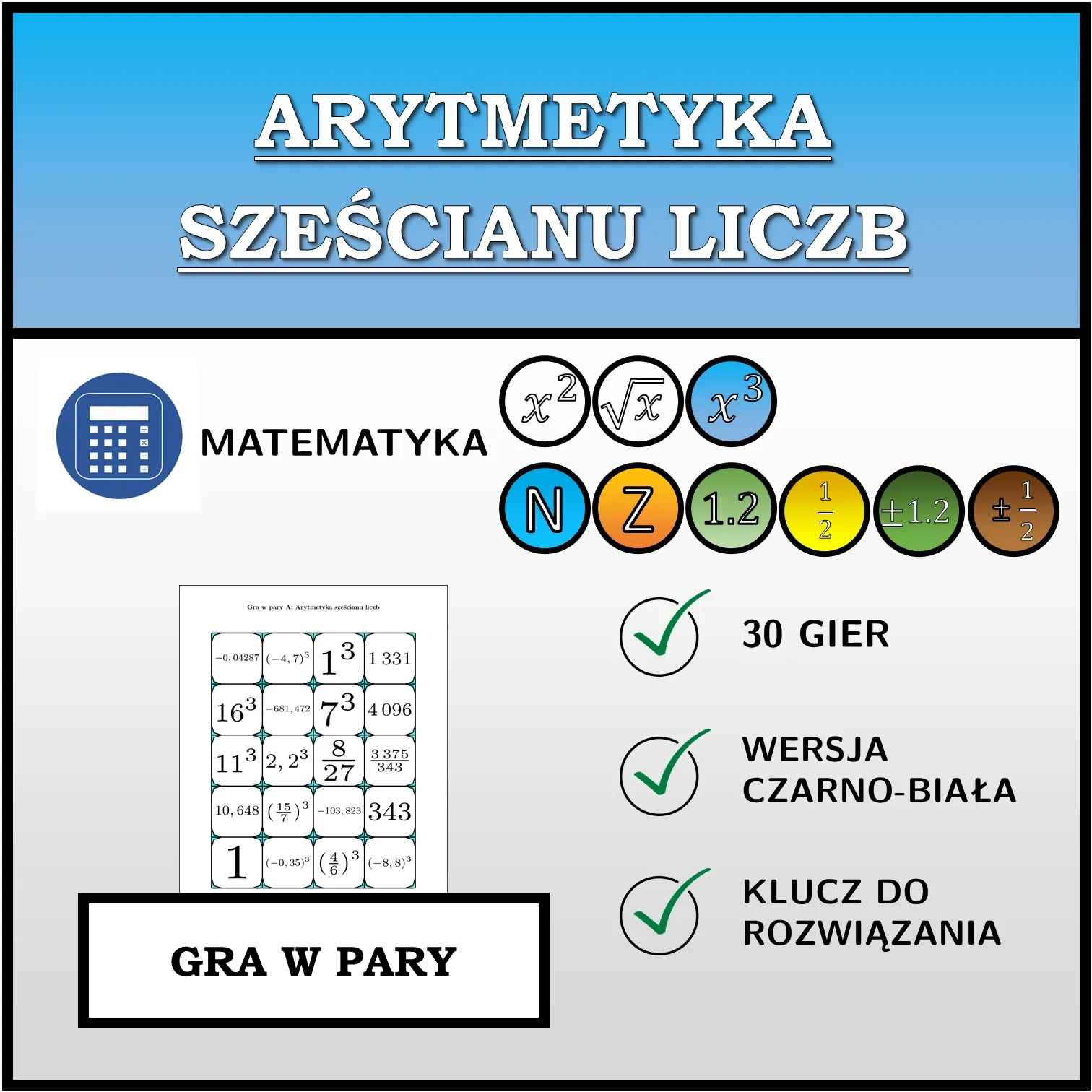 Gra w pary: Arytmetyka sześcianu liczb