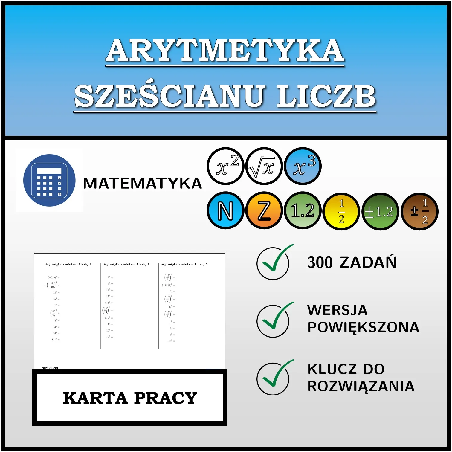 Karta pracy: Arytmetyka sześcianu liczb