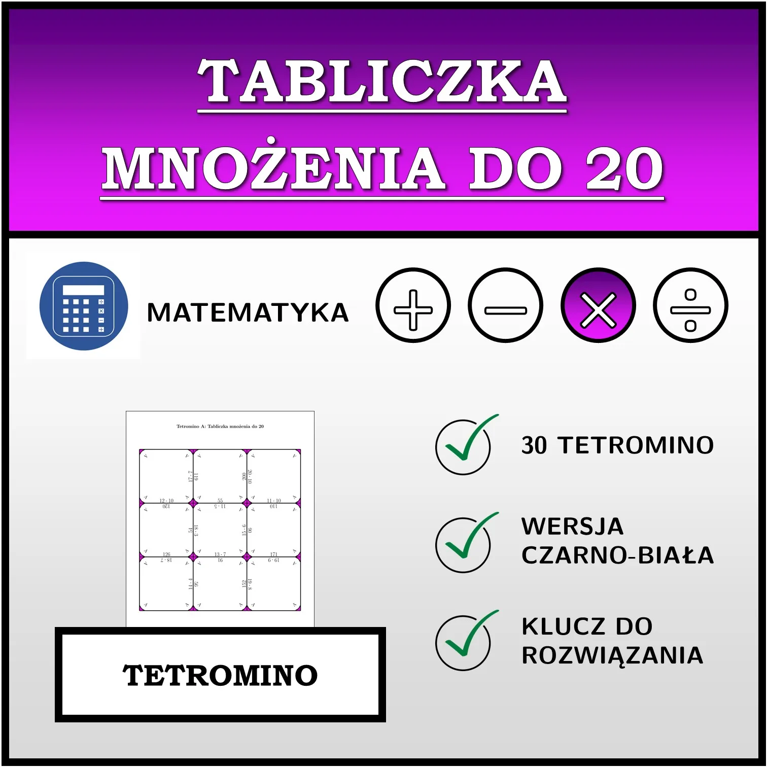 Tetromino: Tabliczka mnożenia do 20