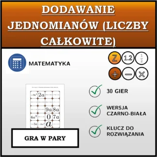 Gra w pary: Dodawanie jednomianów (liczby całkowite)