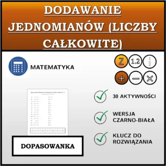 Dopasowanka: Dodawanie jednomianów (liczby całkowite)