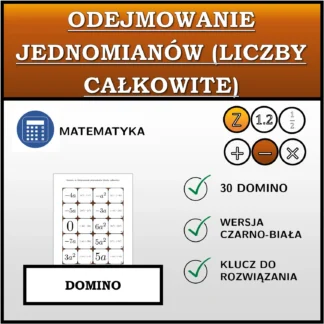 Domino: Odejmowanie jednomianów (liczby całkowite)