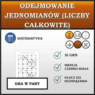 Gra w pary: Odejmowanie jednomianów (liczby całkowite)