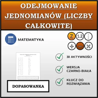 Dopasowanka: Odejmowanie jednomianów (liczby całkowite)