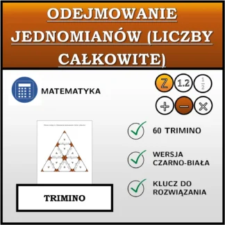 Trimino: Odejmowanie jednomianów (liczby całkowite)