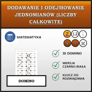Domino: Dodawanie i odejmowanie jednomianów (liczby całkowite)