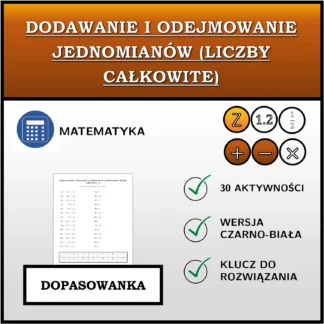 Dopasowanka: Dodawanie i odejmowanie jednomianów (liczby całkowite)