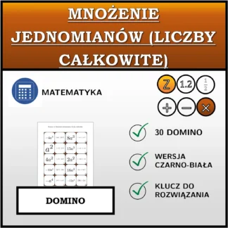 Domino: Mnożenie jednomianów (liczby całkowite)