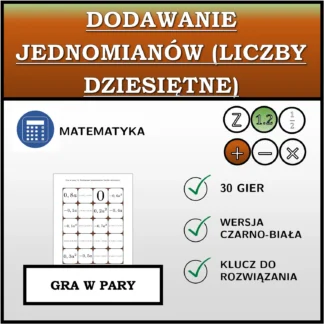 Gra w pary: Dodawanie jednomianów (liczby dziesiętne)