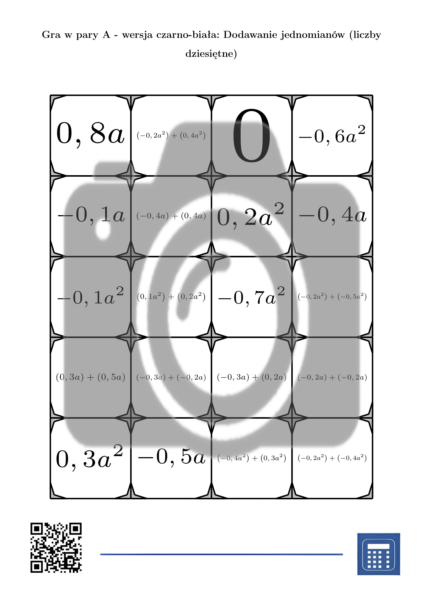Gra w pary: Dodawanie jednomianów (liczby dziesiętne) - obrazek 3