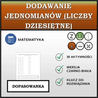 Dopasowanka: Dodawanie jednomianów (liczby dziesiętne)
