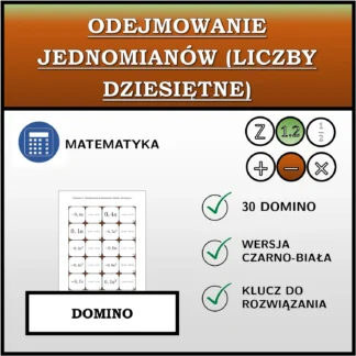 Domino: Odejmowanie jednomianów (liczby dziesiętne)
