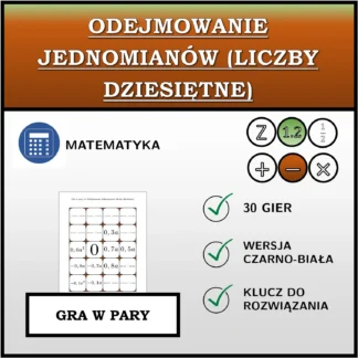 Gra w pary: Odejmowanie jednomianów (liczby dziesiętne)