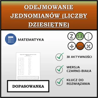 Dopasowanka: Odejmowanie jednomianów (liczby dziesiętne)