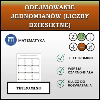 Tetromino: Odejmowanie jednomianów (liczby dziesiętne)