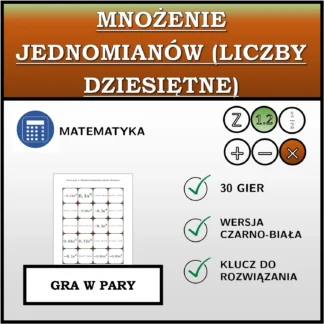Gra w pary: Mnożenie jednomianów (liczby dziesiętne)