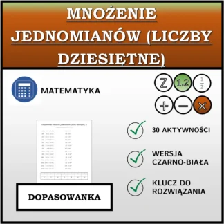 Dopasowanka: Mnożenie jednomianów (liczby dziesiętne)