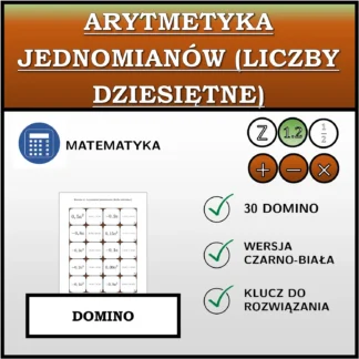 Domino: Arytmetyka jednomianów (liczby dziesiętne)