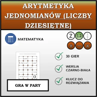 Gra w pary: Arytmetyka jednomianów (liczby dziesiętne)