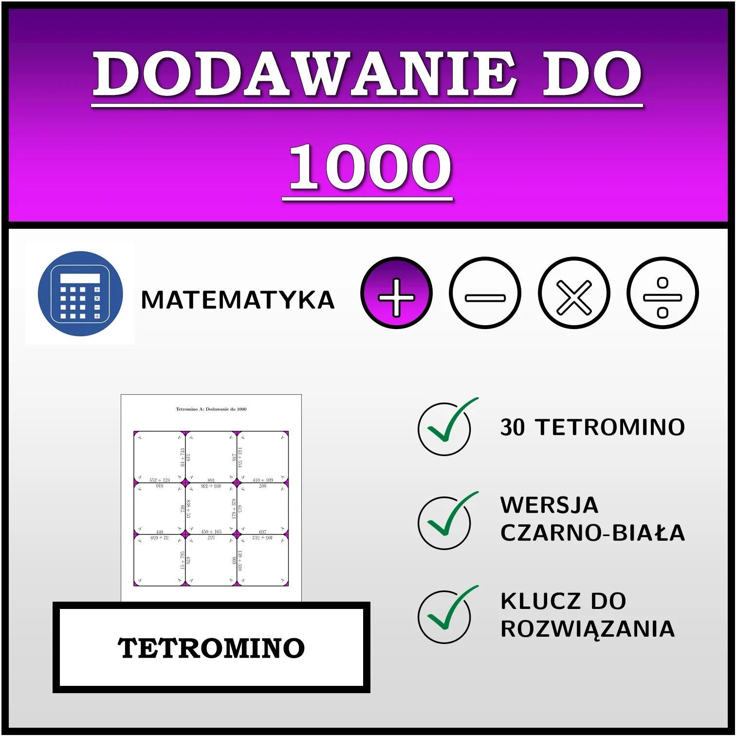 Tetromino: Dodawanie do 1000