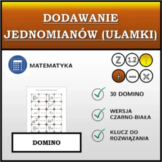 Domino: Dodawanie jednomianów (ułamki)