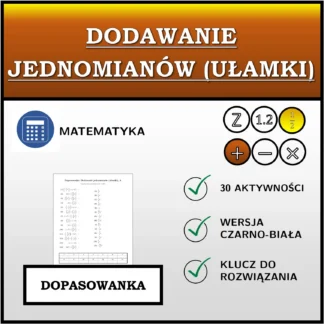 Dopasowanka: Dodawanie jednomianów (ułamki)