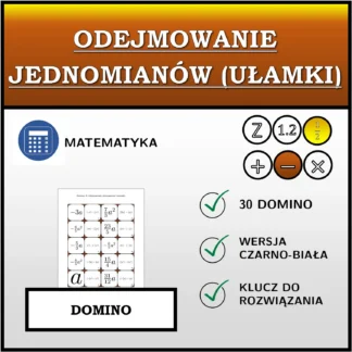 Domino: Odejmowanie jednomianów (ułamki)