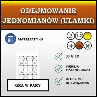 Gra w pary: Odejmowanie jednomianów (ułamki)