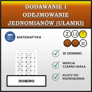 Domino: Dodawanie i odejmowanie jednomianów (ułamki)