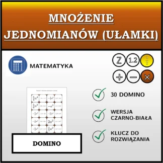 Domino: Mnożenie jednomianów (ułamki)