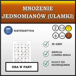 Gra w pary: Mnożenie jednomianów (ułamki)