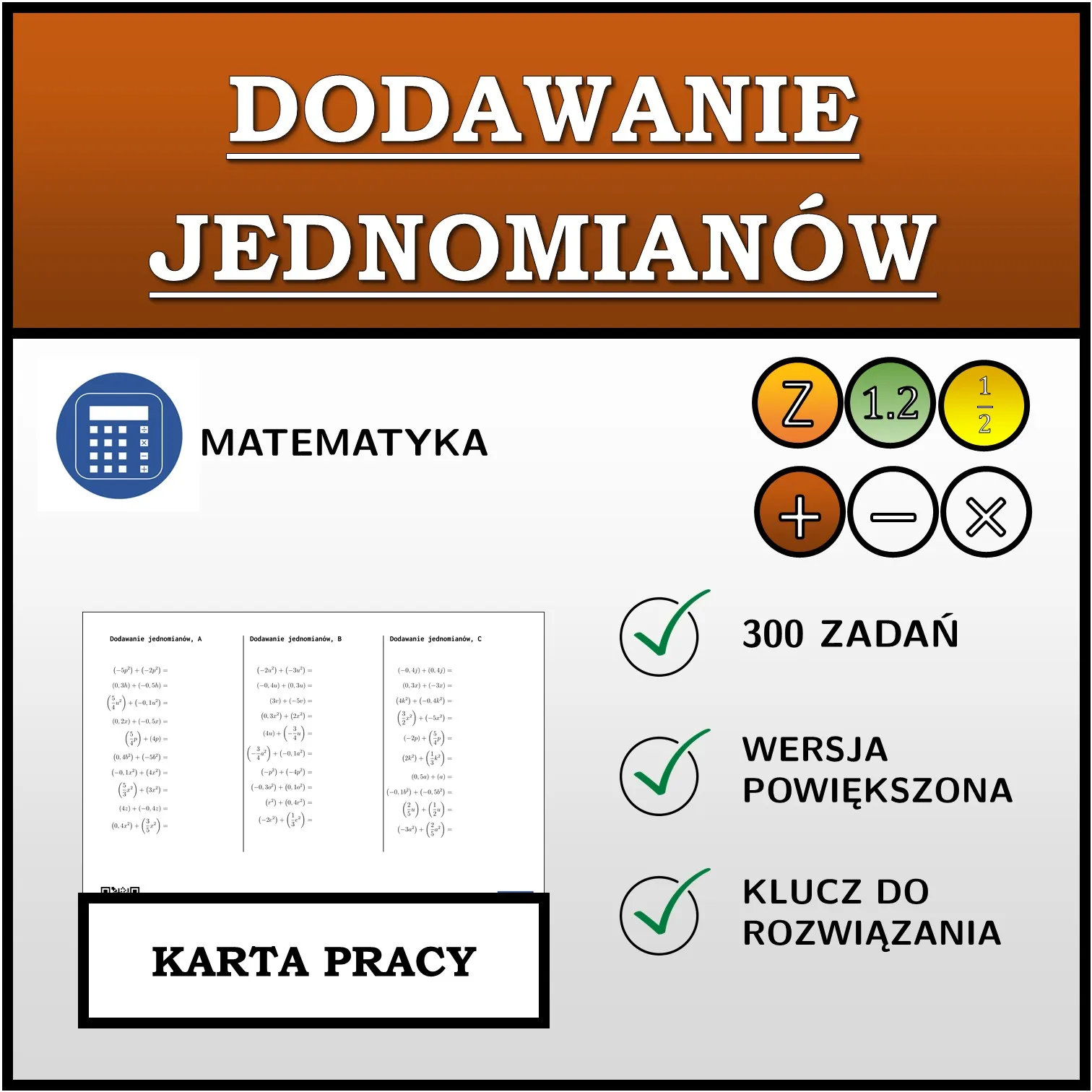 Karta pracy: Dodawanie jednomianów