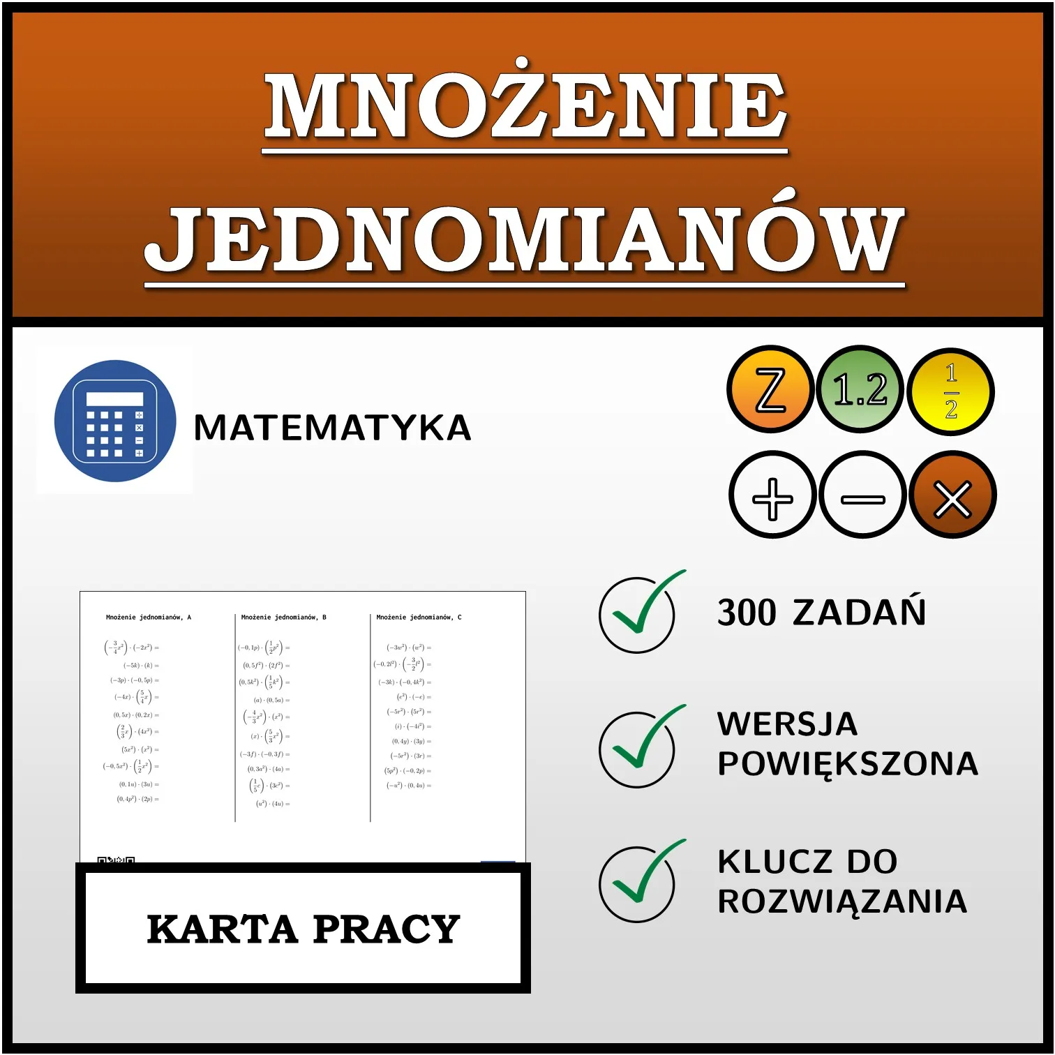 Karta pracy: Mnożenie jednomianów
