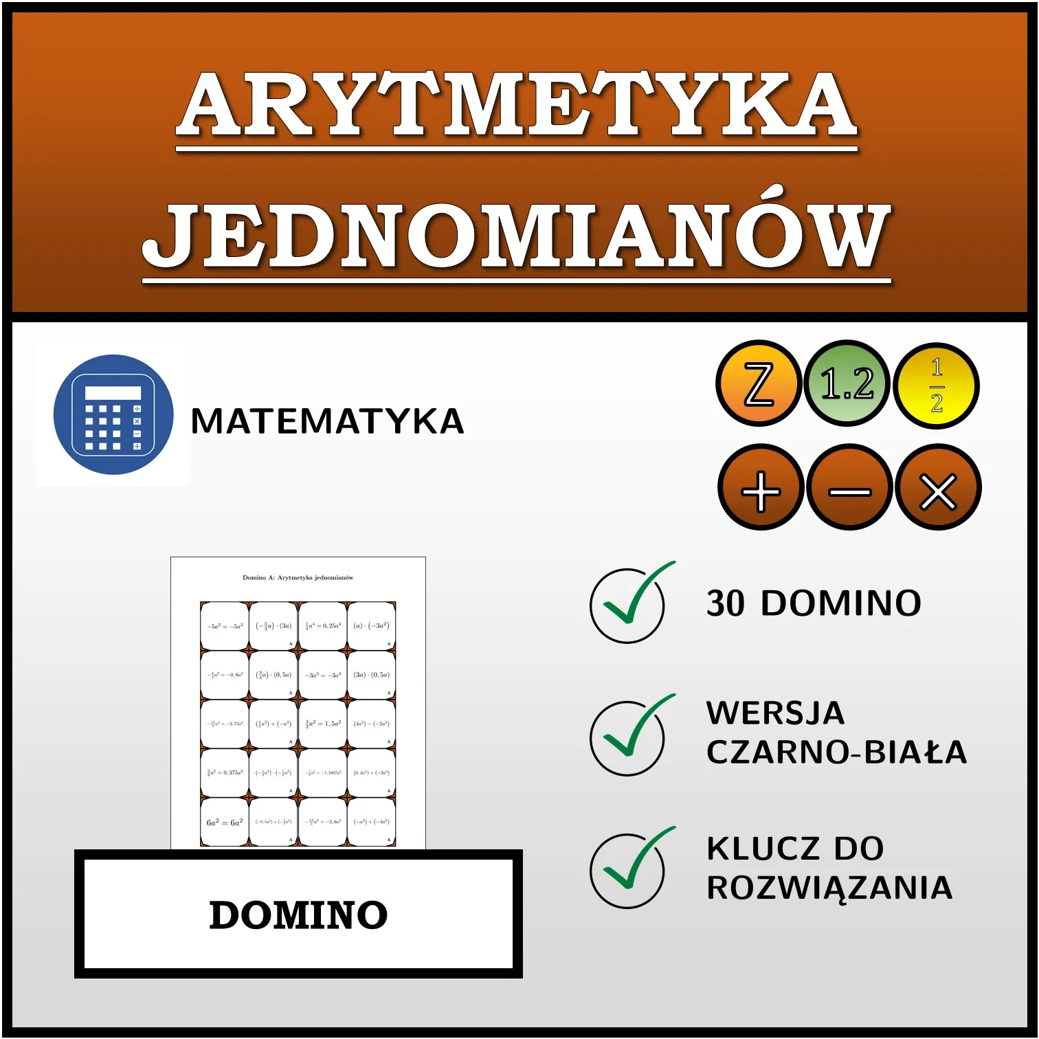 Domino: Arytmetyka jednomianów