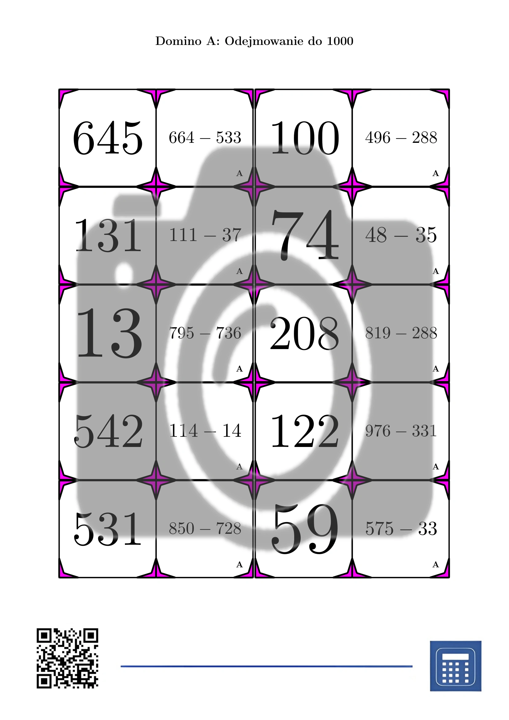 Domino: Odejmowanie do 1000 - obrazek 2
