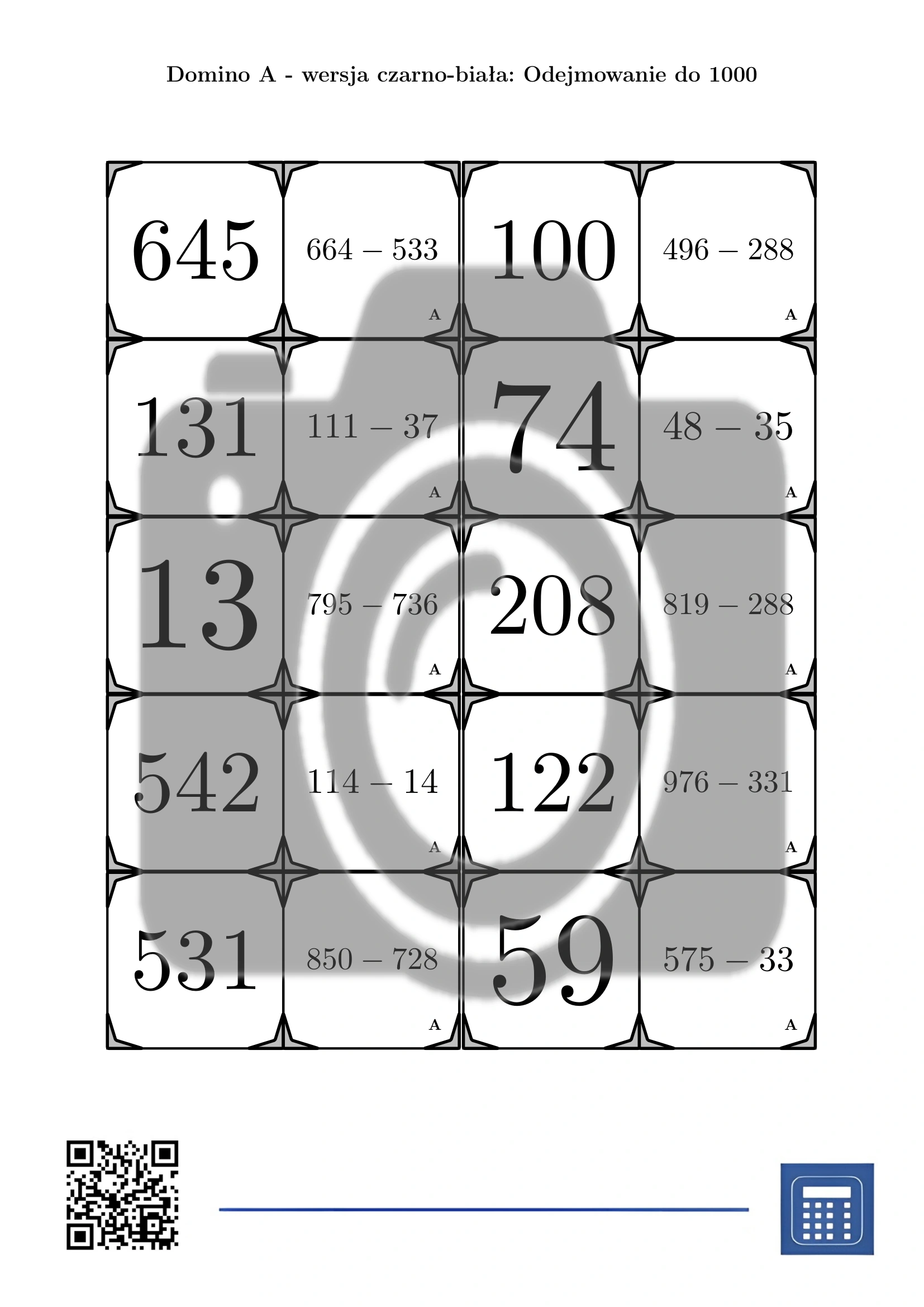 Domino: Odejmowanie do 1000 - obrazek 3