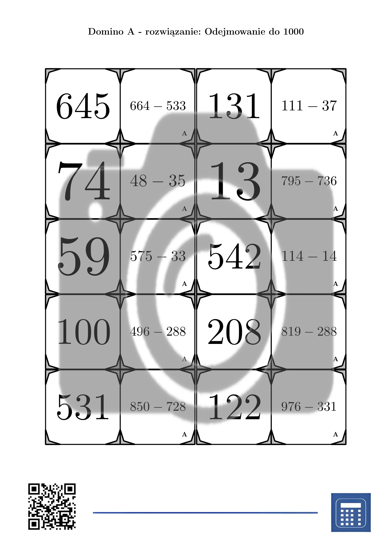 Domino: Odejmowanie do 1000 - obrazek 4