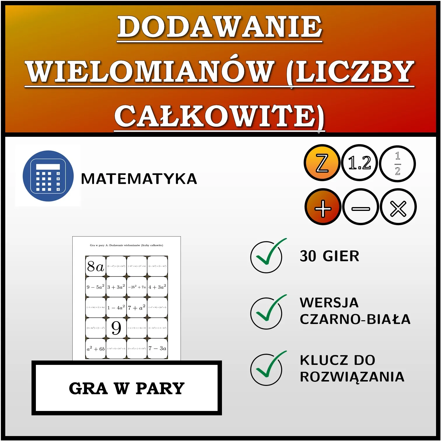 Gra w pary: Dodawanie wielomianów (liczby całkowite)