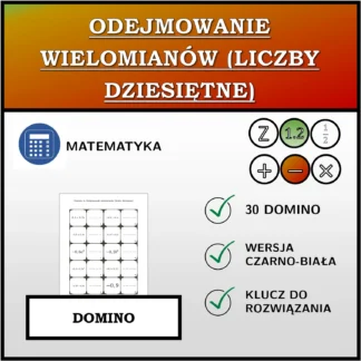 Domino: Odejmowanie wielomianów (liczby dziesiętne)