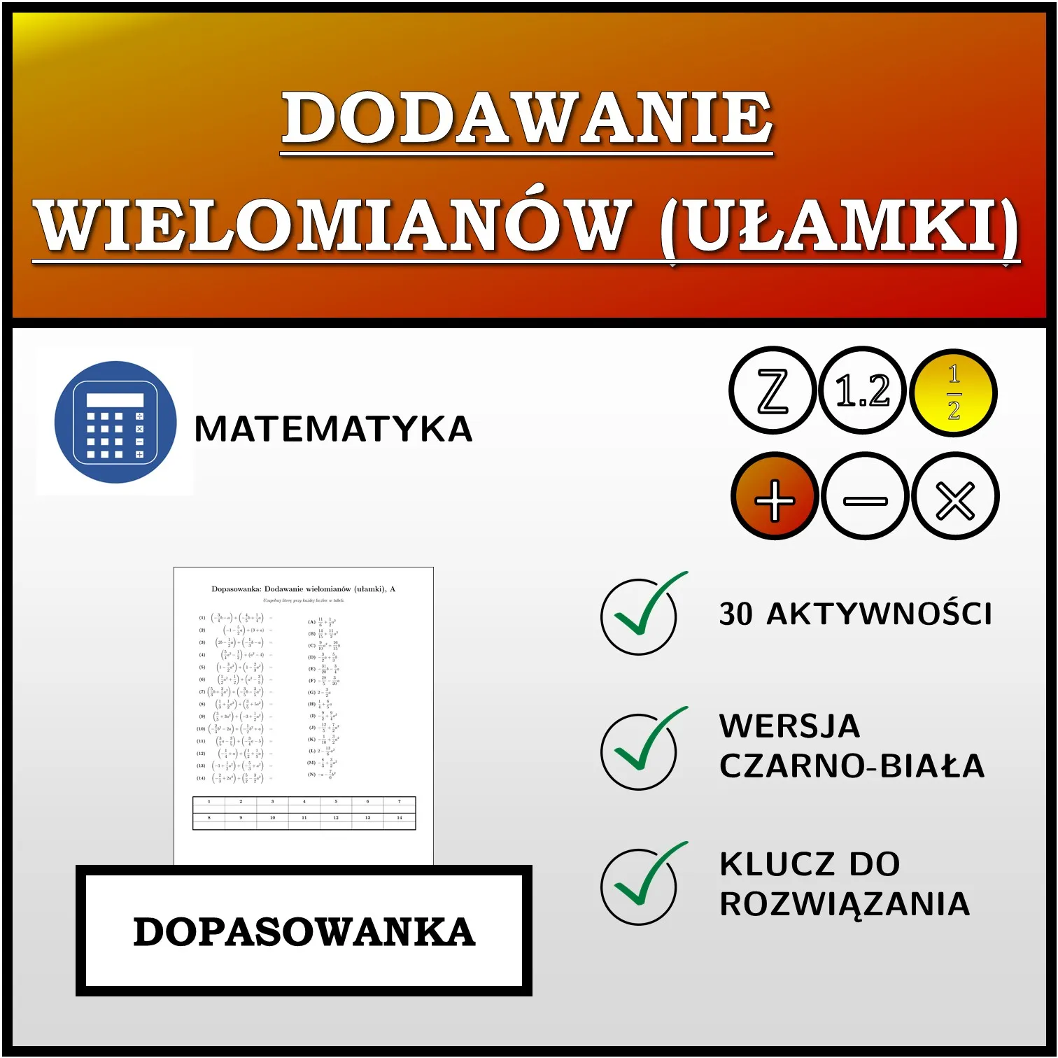 Dopasowanka: Dodawanie wielomianów (ułamki)