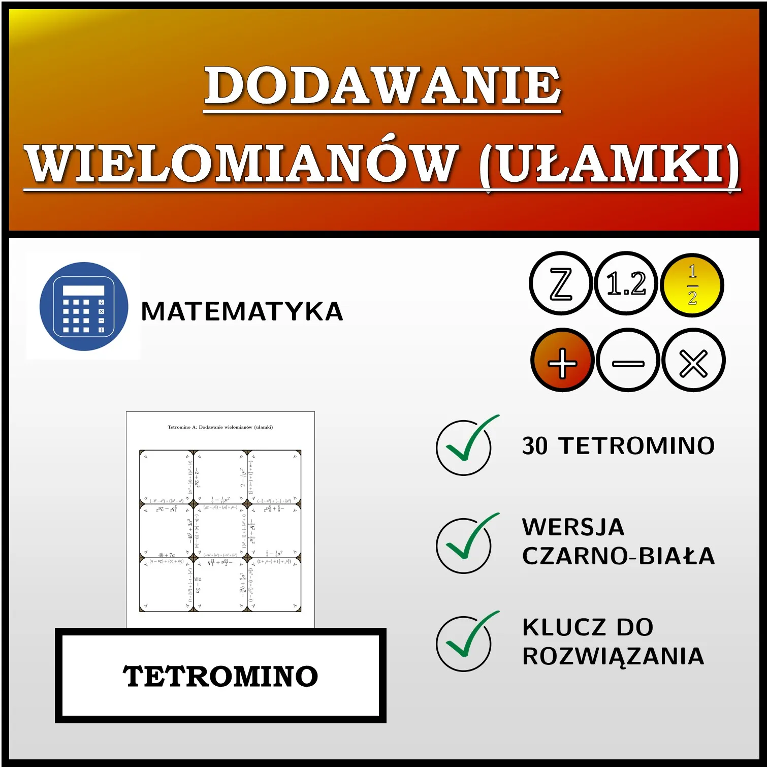 Tetromino: Dodawanie wielomianów (ułamki)