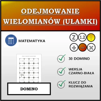 Domino: Odejmowanie wielomianów (ułamki)