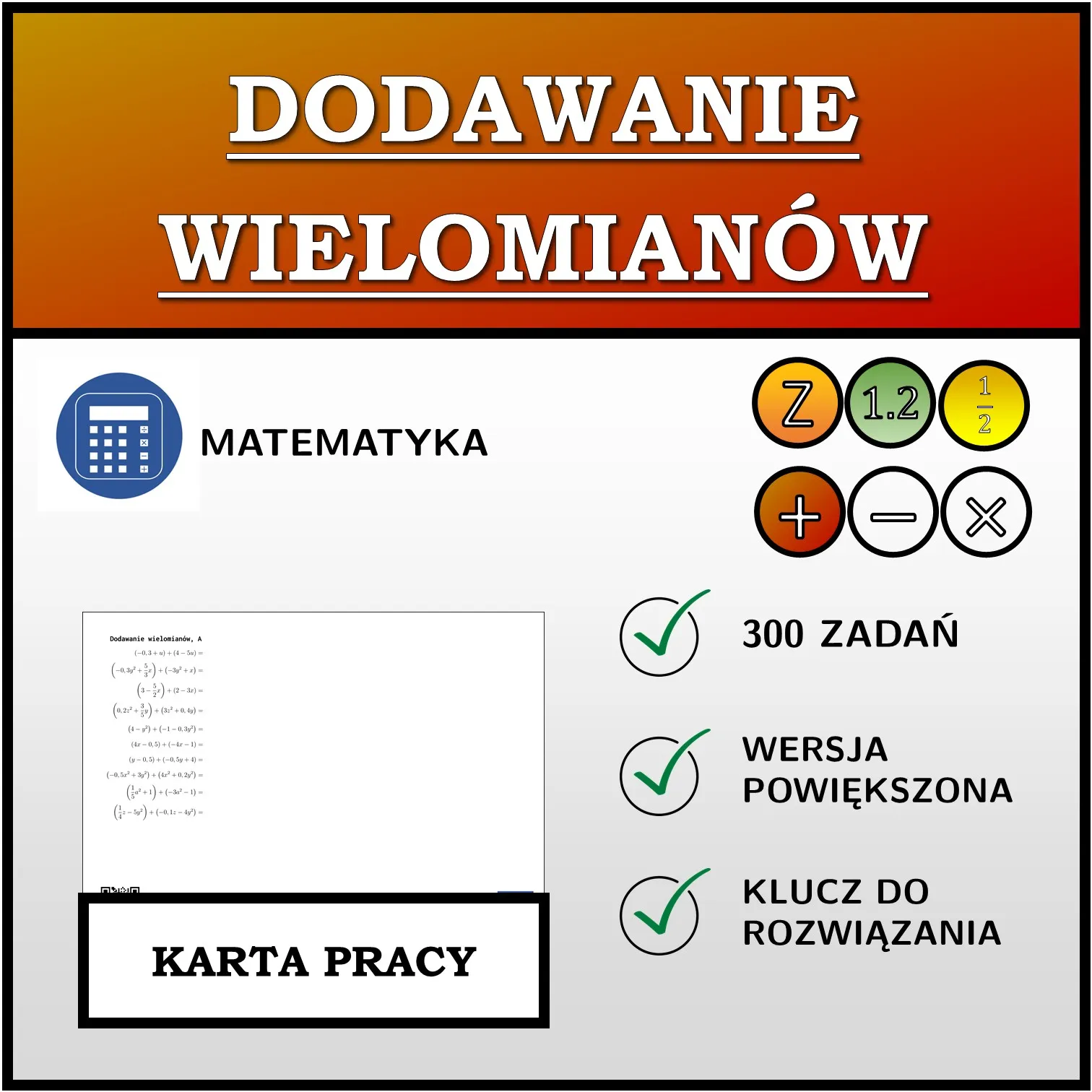 Karta pracy: Dodawanie wielomianów