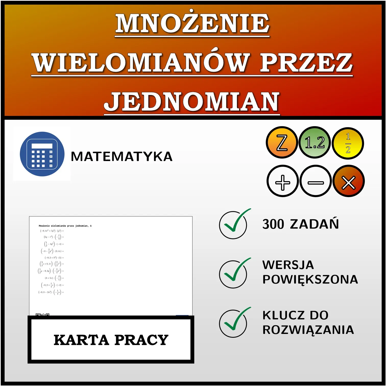 Karta pracy: Mnożenie wielomianów przez jednomian