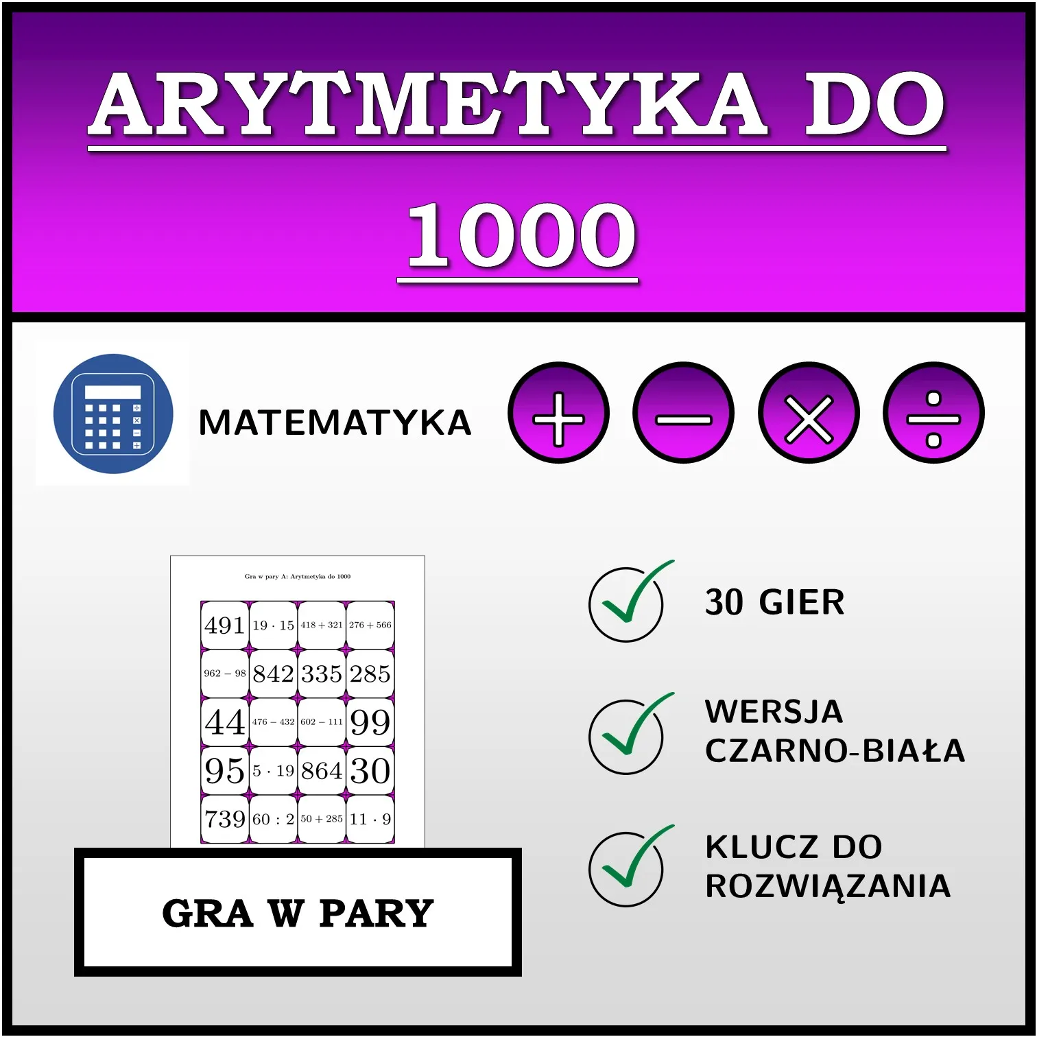 Gra w pary: Arytmetyka do 1000