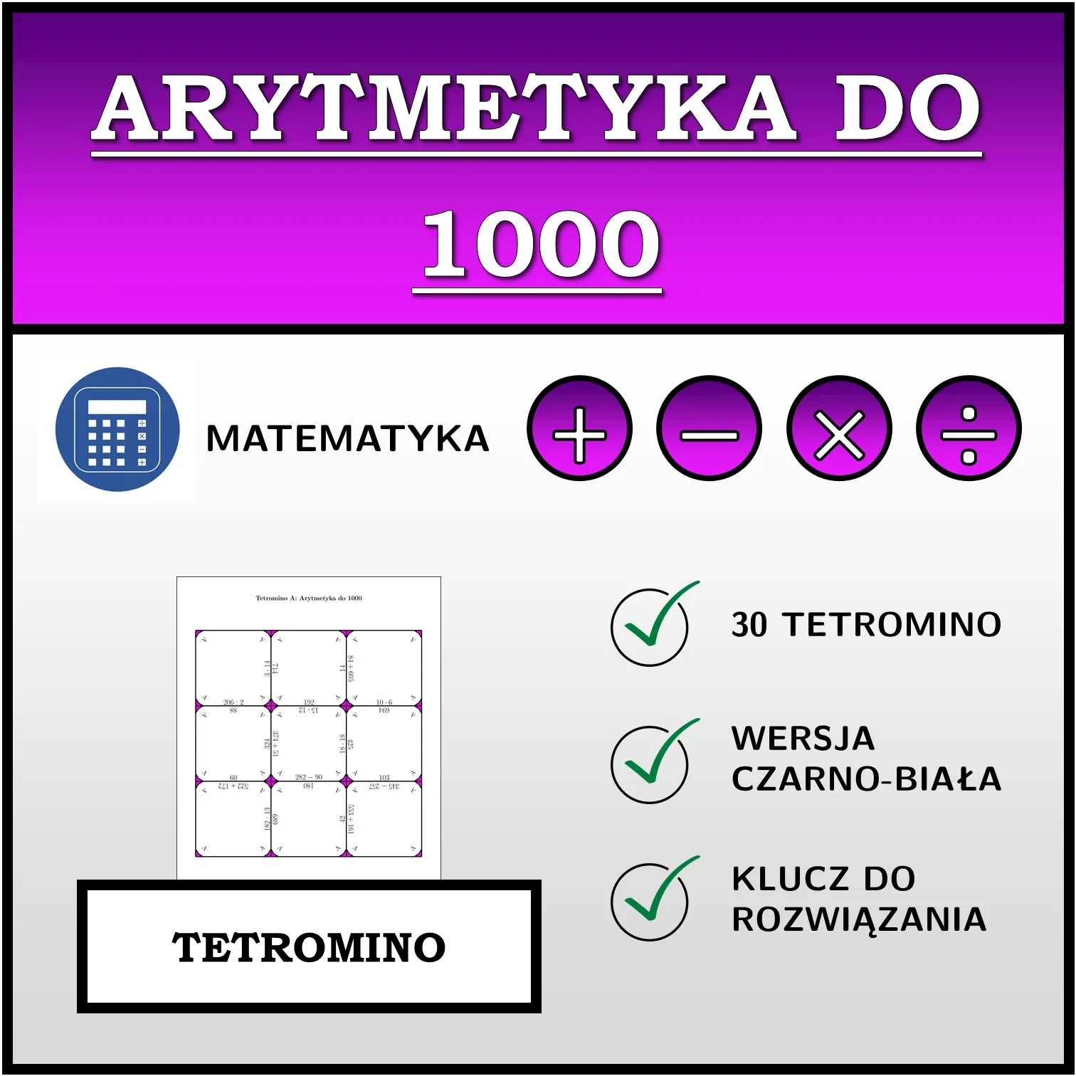 Tetromino: Arytmetyka do 1000