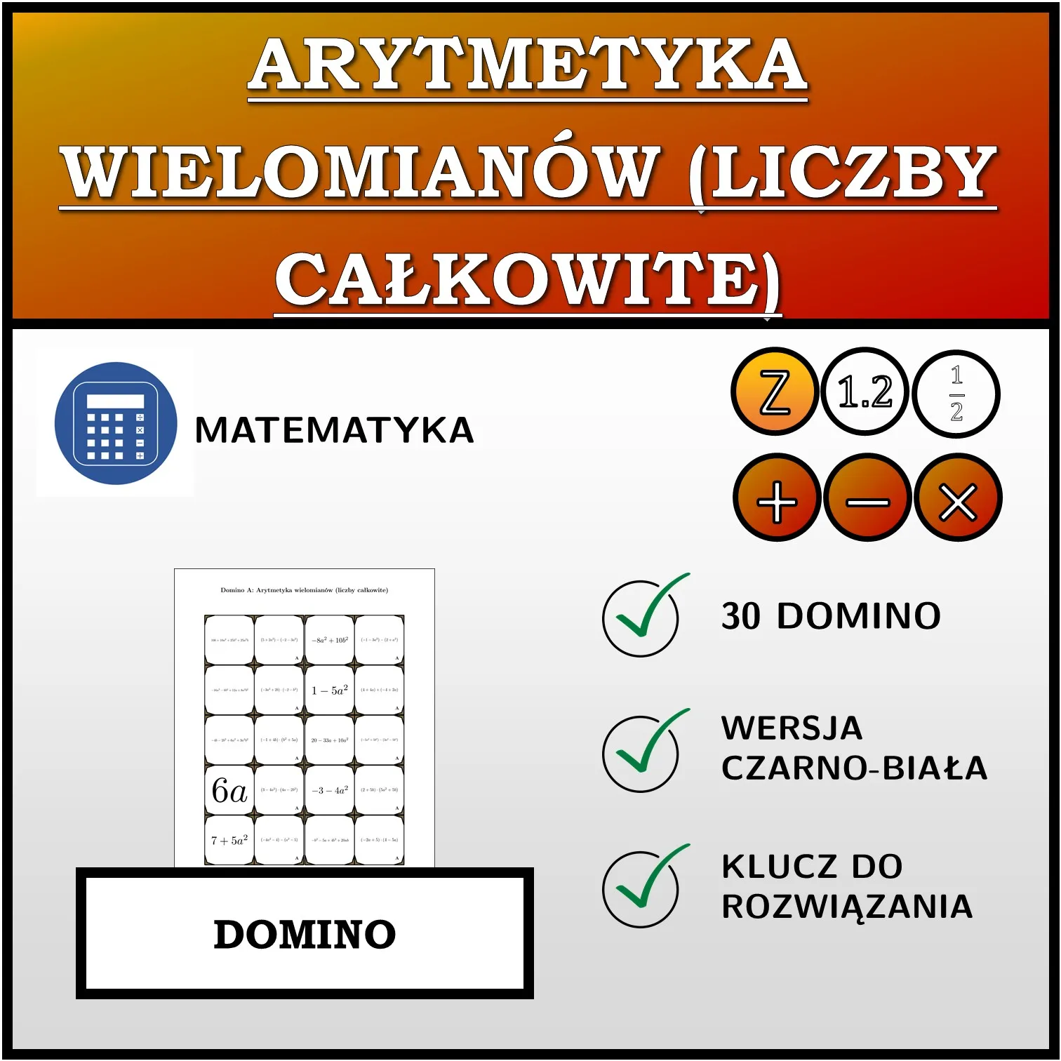Domino: Arytmetyka wielomianów (liczby całkowite)